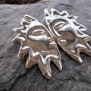 Vintage Circa 1980 Mexican Silver Split Moon-Sun Brooch